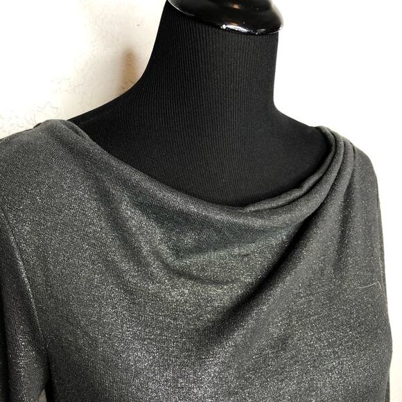 WHBM black silver metallic drape neck knit top size Small NWT - Picture 5 of 11